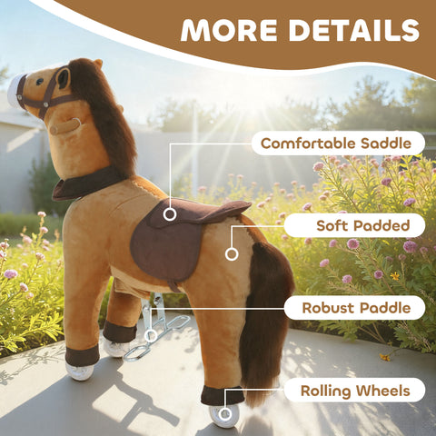 Plush Walking Ride-On Pony Toy with Wheels for Ages 3-5