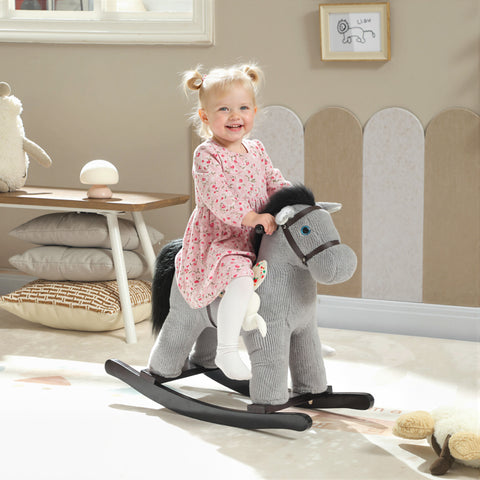 Kids Plush Rocking Horse Ride on Toy with Realistic Neigh for Ages 2-5