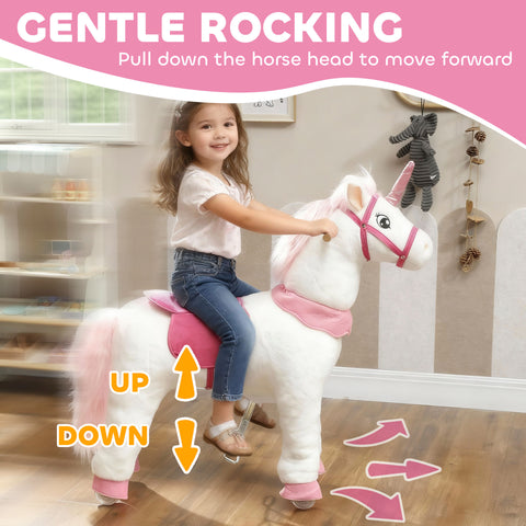 37.8-Inch Plush Unicorn Ride-On Toy with Wheels