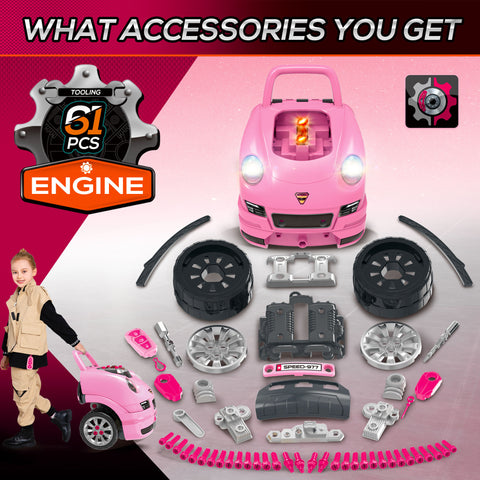 61-Piece Kids Truck Engine Toy Car Service Play Set