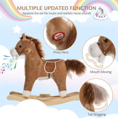 Plush Rocking Horse with Realistic Sounds and Moving Tail