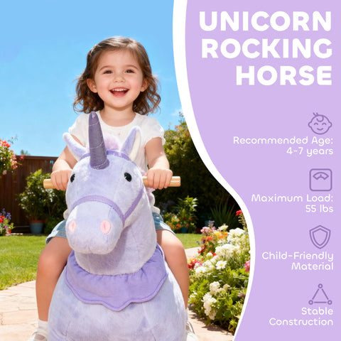 37.8-Inch Plush Unicorn Ride-On Toy with Wheels