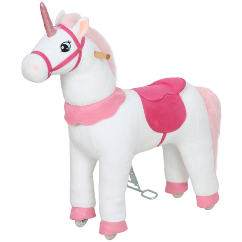 37.8-Inch Plush Unicorn Ride-On Toy with Wheels