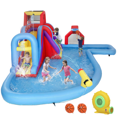 6-in-1 Inflatable Water Slide Bounce House with 480W Blower