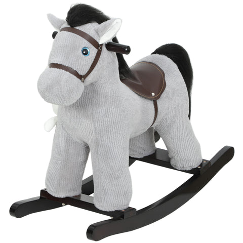 Kids Plush Rocking Horse Ride on Toy with Realistic Neigh for Ages 2-5