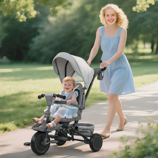 6-in-1 Foldable Toddler Tricycle with Adjustable Push Handle