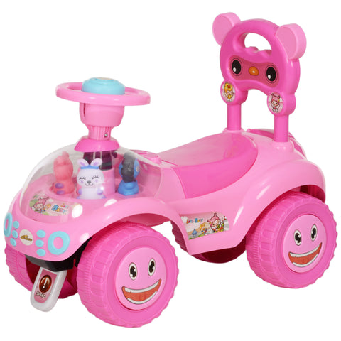 Foot-to-Floor Toddler Ride-On Push Car w/ Horn & Music - Pink