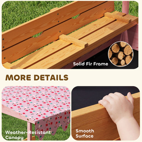 Wooden Sandbox with Cover and Canopy for Kids Outdoor Play