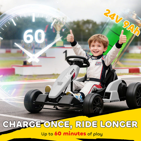 24V Electric Go Kart with Dual 150W Motors, Adjustable Seat & 11.2MPH High Speed