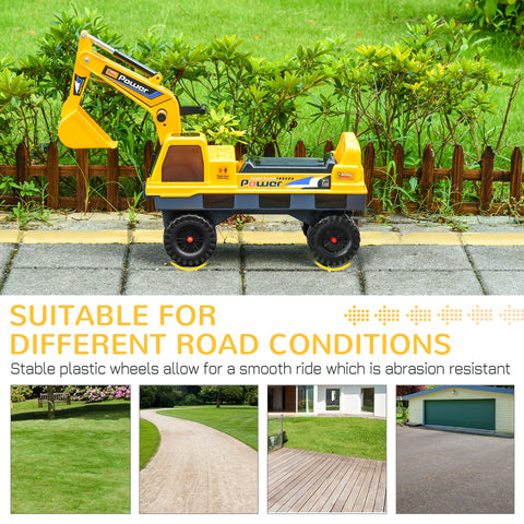 2-in-1 Kids Ride-On Excavator Digger with Helmet and Storage