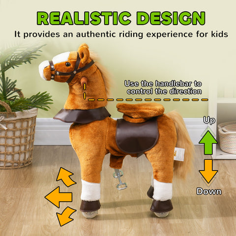 Kids Ride-On Walking Horse Toy with Wheels & Neighing Sounds
