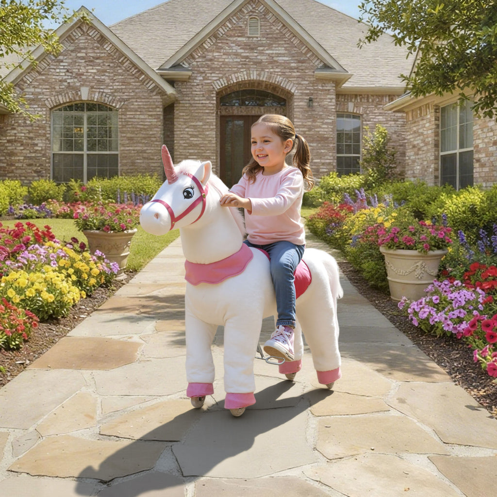 37.8-Inch Plush Unicorn Ride-On Toy with Wheels
