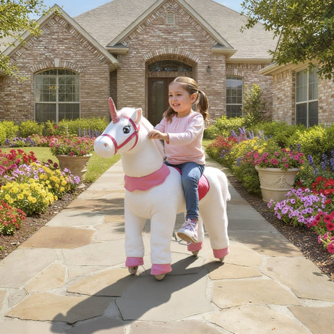 37.8-Inch Plush Unicorn Ride-On Toy with Wheels