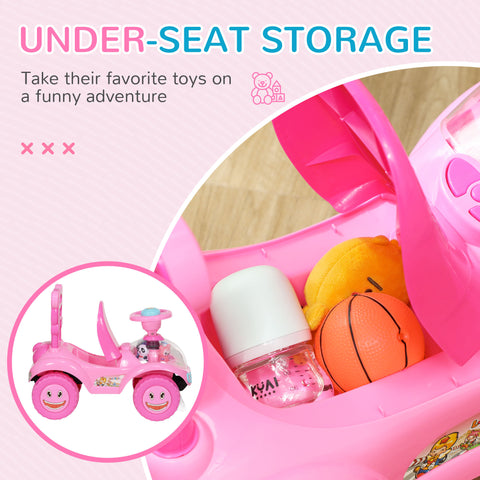 Foot-to-Floor Toddler Ride-On Push Car w/ Horn & Music - Pink