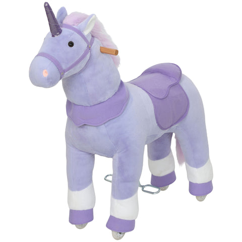 37.8-Inch Plush Unicorn Ride-On Toy with Wheels