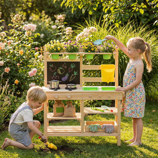 Kids Mud Kitchen Outdoor Wooden Play Kitchen Set