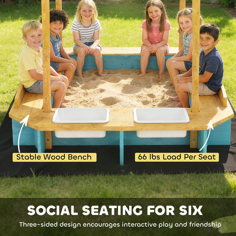 Kids Wooden Sandbox with Dinosaur Print Canopy and Storage Bins