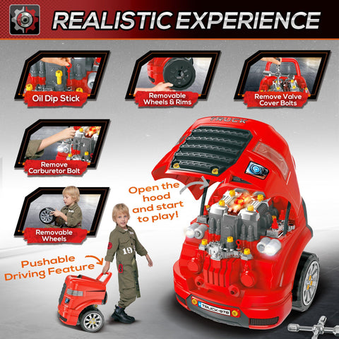 61-Piece Kids Truck Engine Mechanic Service Toy Set