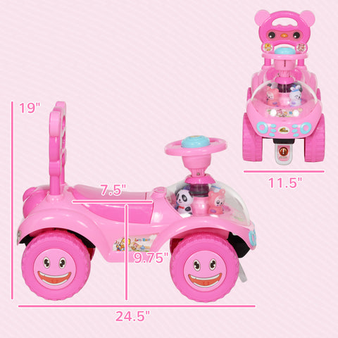 Foot-to-Floor Toddler Ride-On Push Car w/ Horn & Music - Pink