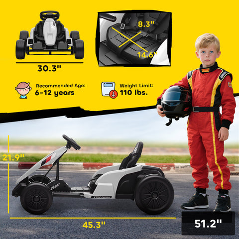 24V Electric Go Kart with Dual 150W Motors, Adjustable Seat & 11.2MPH High Speed