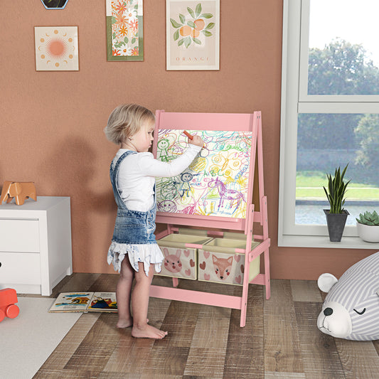 3-in-1 Kids Art Easel with Blackboard Whiteboard and Paper Roll