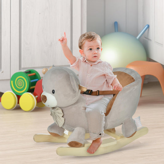 Plush Bear Kids Rocking Horse with Sound for Toddlers