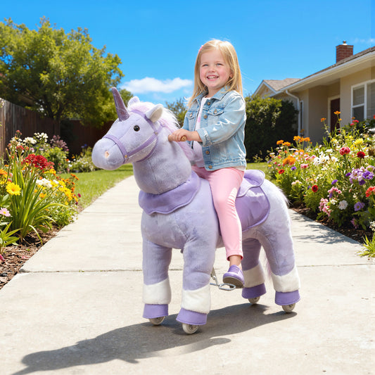 37.8-Inch Plush Unicorn Ride-On Toy with Wheels