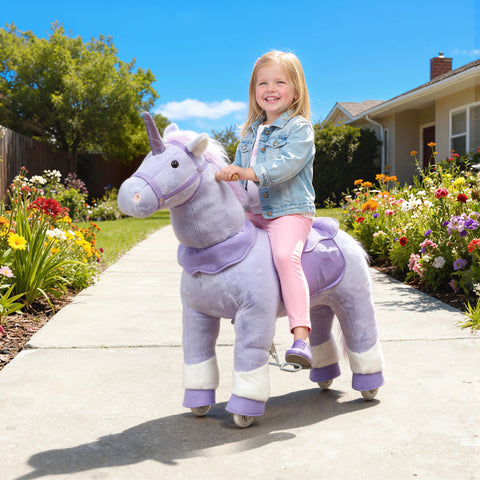37.8-Inch Plush Unicorn Ride-On Toy with Wheels