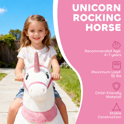 37.8-Inch Plush Unicorn Ride-On Toy with Wheels