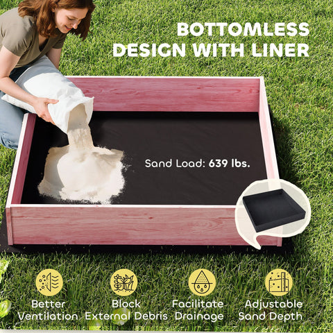 Wooden Sandbox with Cover and Canopy for Kids Outdoor Play