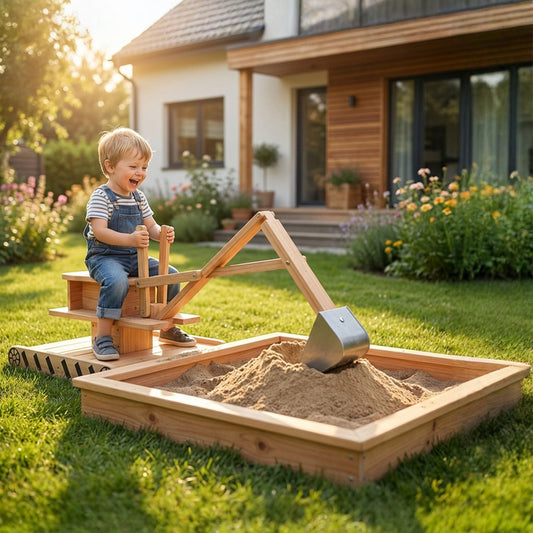 Kids Wooden Sandbox with 360-Degree Rotating Digger