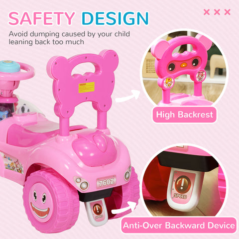 Foot-to-Floor Toddler Ride-On Push Car w/ Horn & Music - Pink