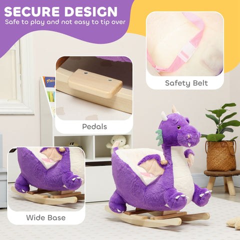 Kids Plush Dragon Rocking Horse with Sounds and Safety Belt
