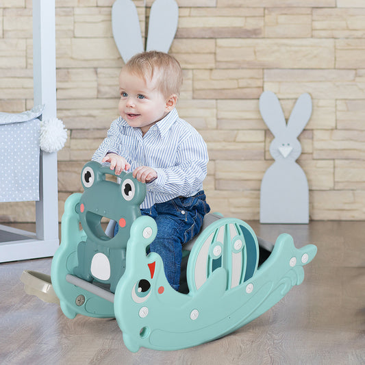 3-in-1 Kids Portable Slide and Rocking Horse Toy with Basketball Hoop