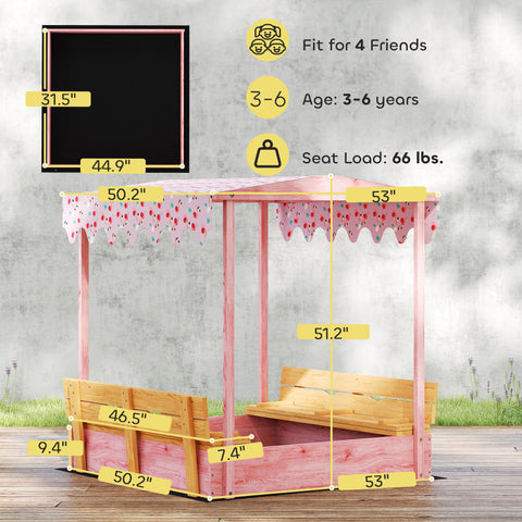 Wooden Sandbox with Cover and Canopy for Kids Outdoor Play