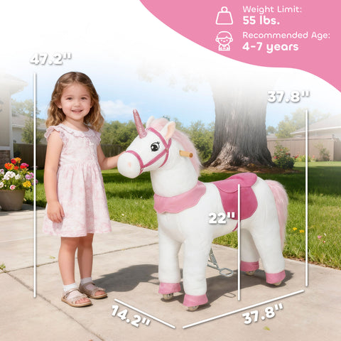 37.8-Inch Plush Unicorn Ride-On Toy with Wheels