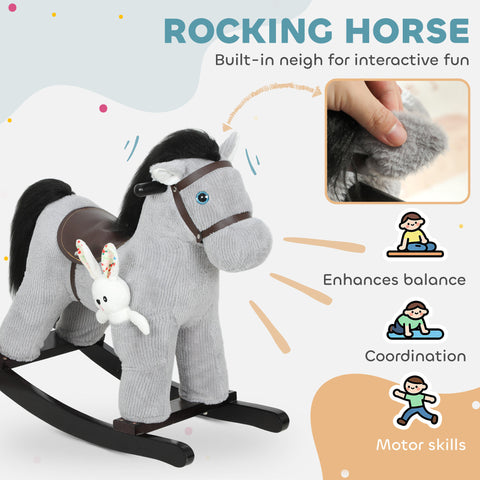 Kids Plush Rocking Horse Ride on Toy with Realistic Neigh for Ages 2-5
