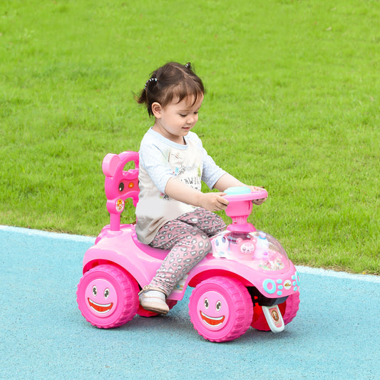 Foot-to-Floor Toddler Ride-On Push Car w/ Horn & Music - Pink
