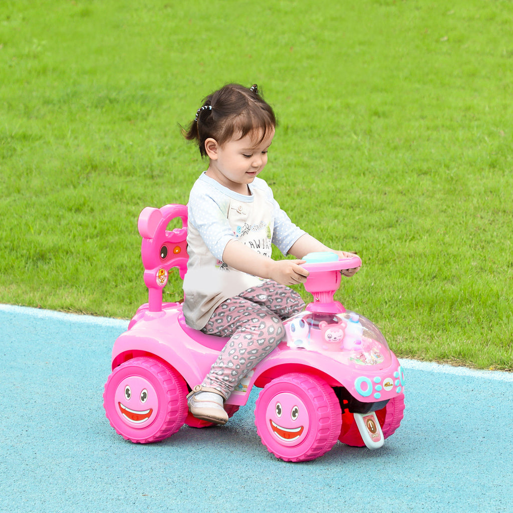 Foot-to-Floor Toddler Ride-On Push Car w/ Horn & Music - Pink