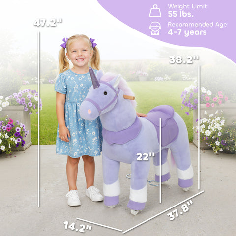 37.8-Inch Plush Unicorn Ride-On Toy with Wheels