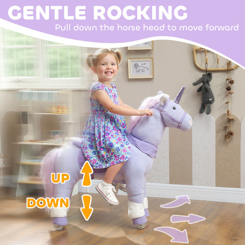 37.8-Inch Plush Unicorn Ride-On Toy with Wheels
