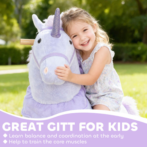 37.8-Inch Plush Unicorn Ride-On Toy with Wheels