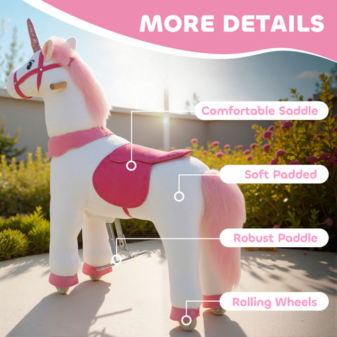 37.8-Inch Plush Unicorn Ride-On Toy with Wheels