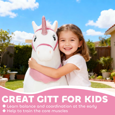 37.8-Inch Plush Unicorn Ride-On Toy with Wheels
