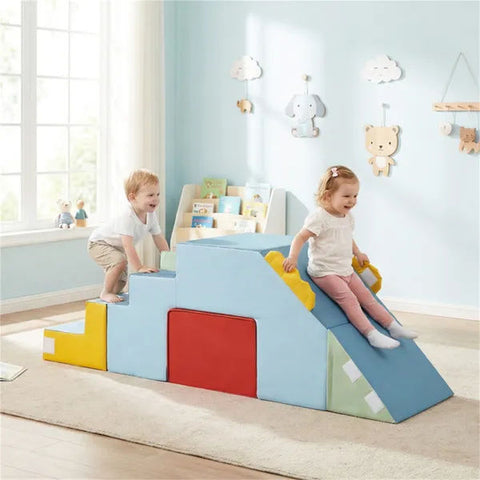 3-in-1 Toddler Soft Foam Climber With Slide and Table Chair Set
