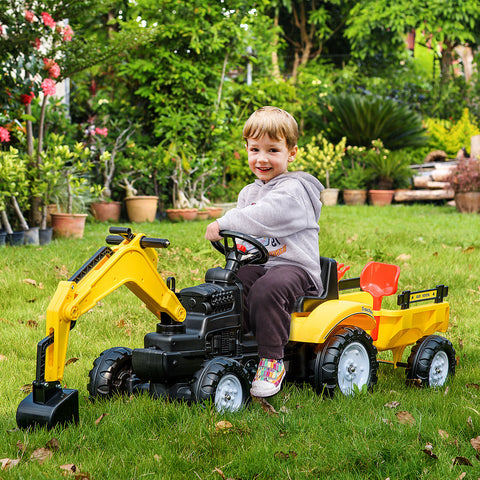 Kids Ride-on Excavator Digger Truck with Detachable Trailer
