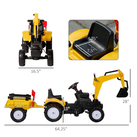 Kids Ride-on Excavator Digger Truck with Detachable Trailer