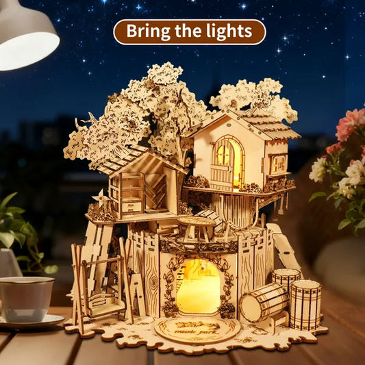 3D Wooden Tree House Puzzle Model Kit with Light