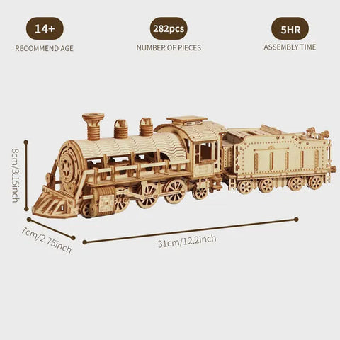3D Wooden Mechanical Train Puzzle Model Kit