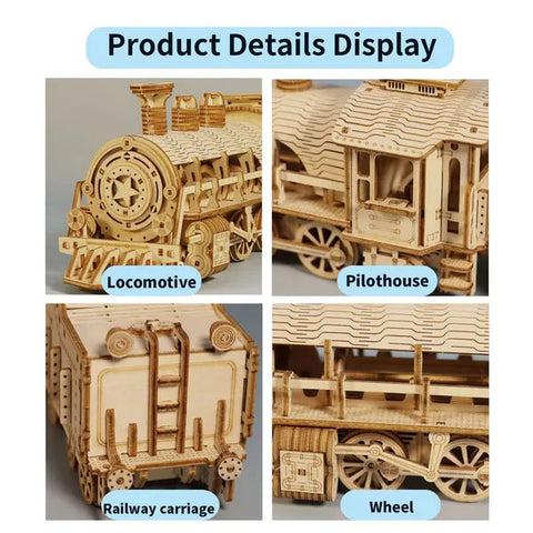 3D Wooden Mechanical Train Puzzle Model Kit
